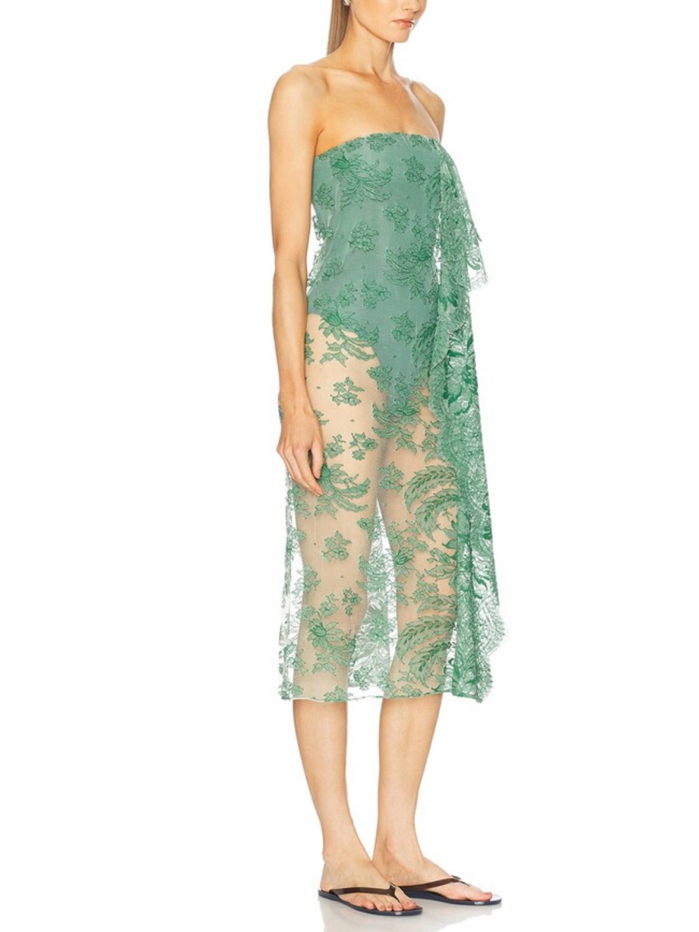 Christopher Esber Floating Lace Strapless Dress - Evergreen - Picture 9 of 12
